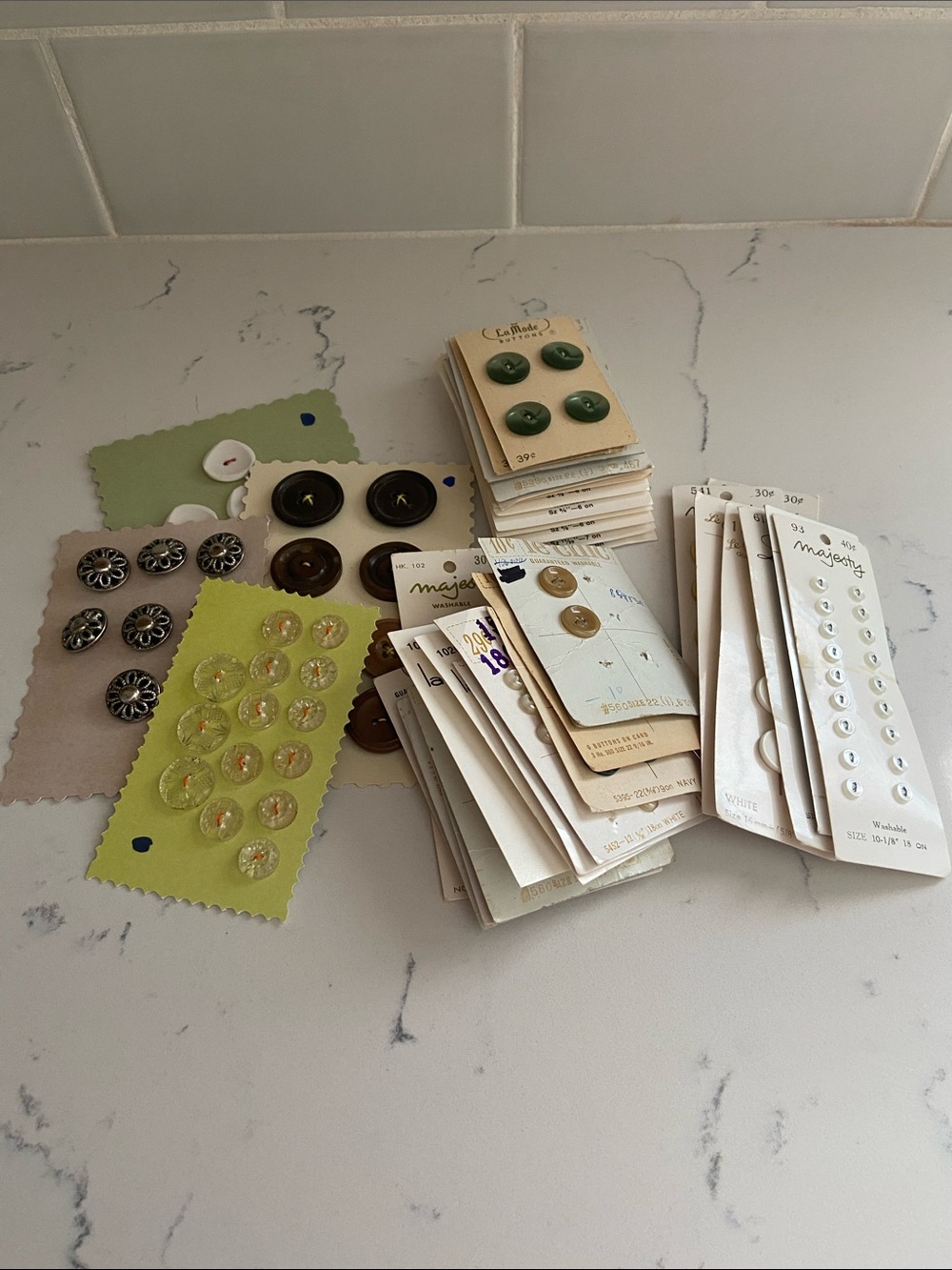 Mixed Vintage Button Lot - Green, Brown, Clear, White
